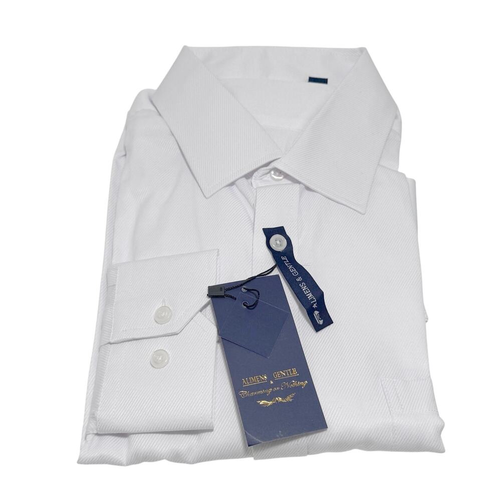 Alimens & Gentle White Dress Shirt 17 34/35 Crisp Collar Diagonal Texture Office
